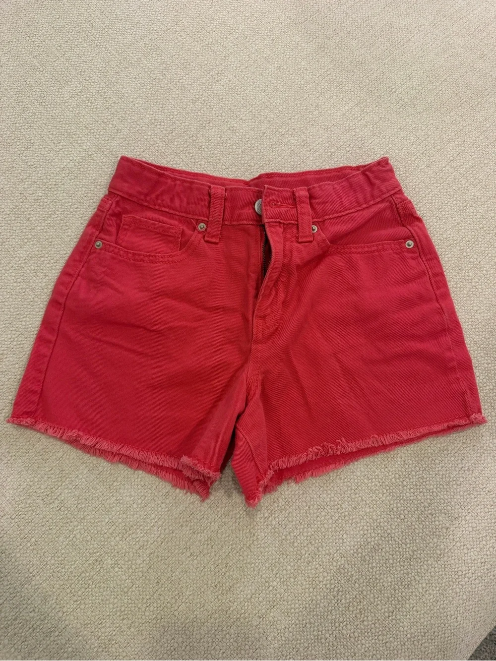 Old Navy Red Frayed Hem Denim Shorts